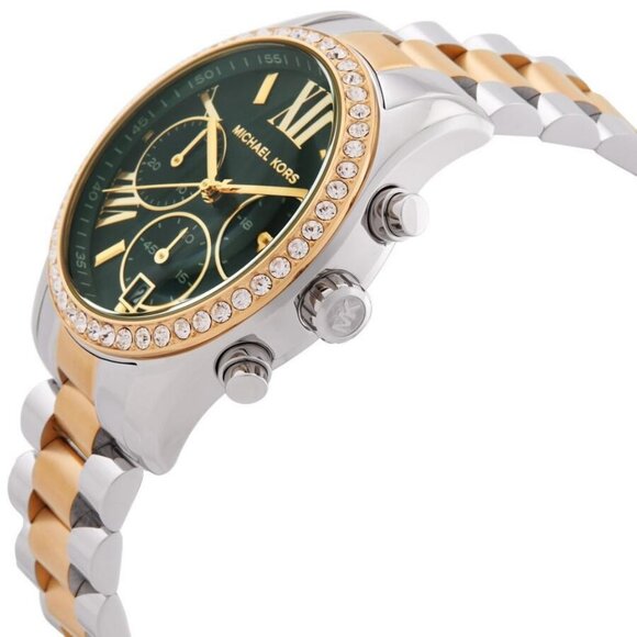 NWT Authentic Michael Kors Lexington Chronograph Quartz Crystal Green Dial Watch - Picture 2 of 3